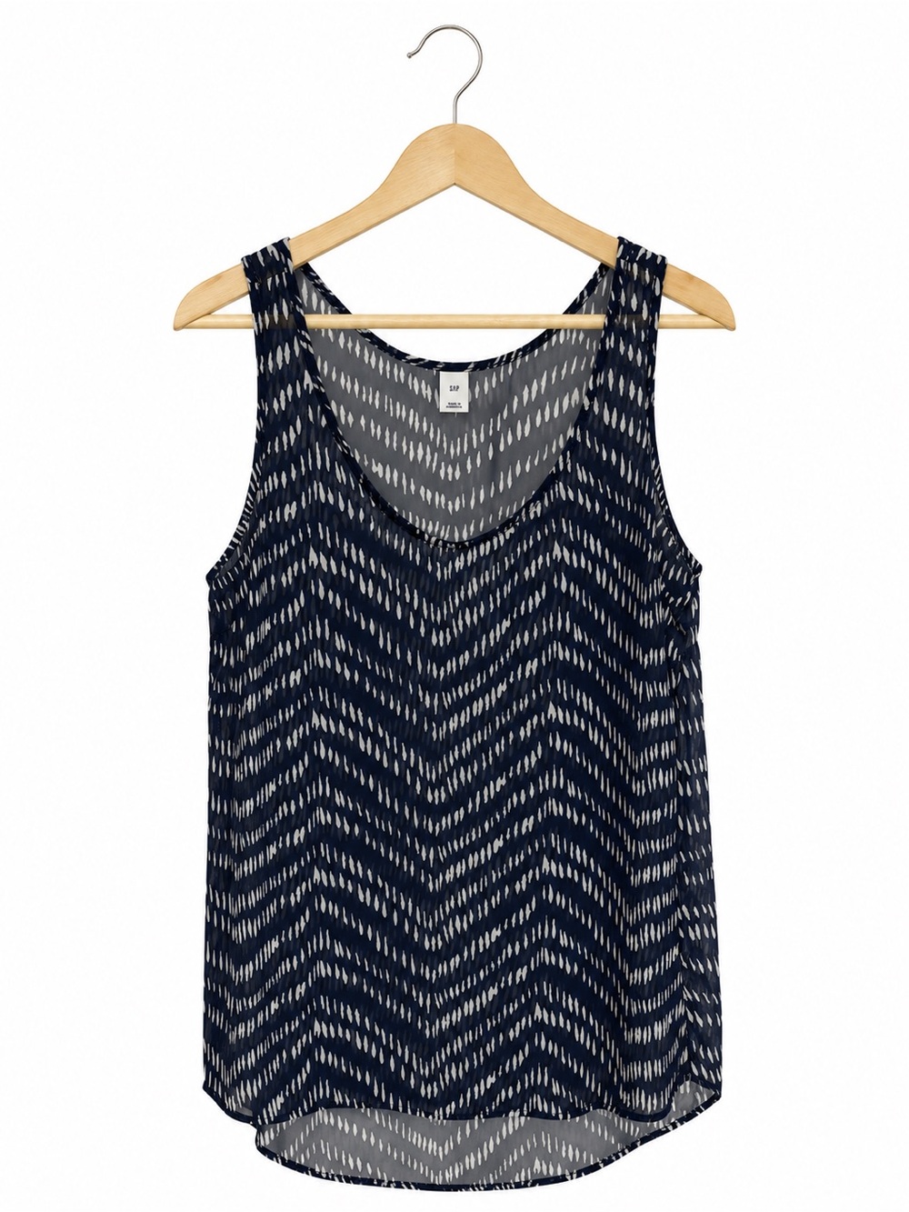 Old Navy Women's Navy White Chevron Dash‎ Chiffon Sleeveless Tank Top Small